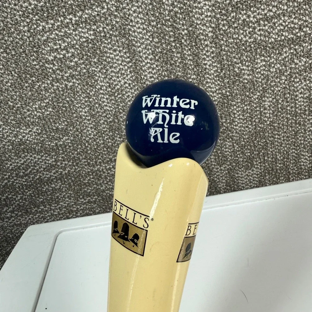 Bell's Winter White Ale Beer Tap Handle Cream Navy Blue Bar Decor Craft Brewery